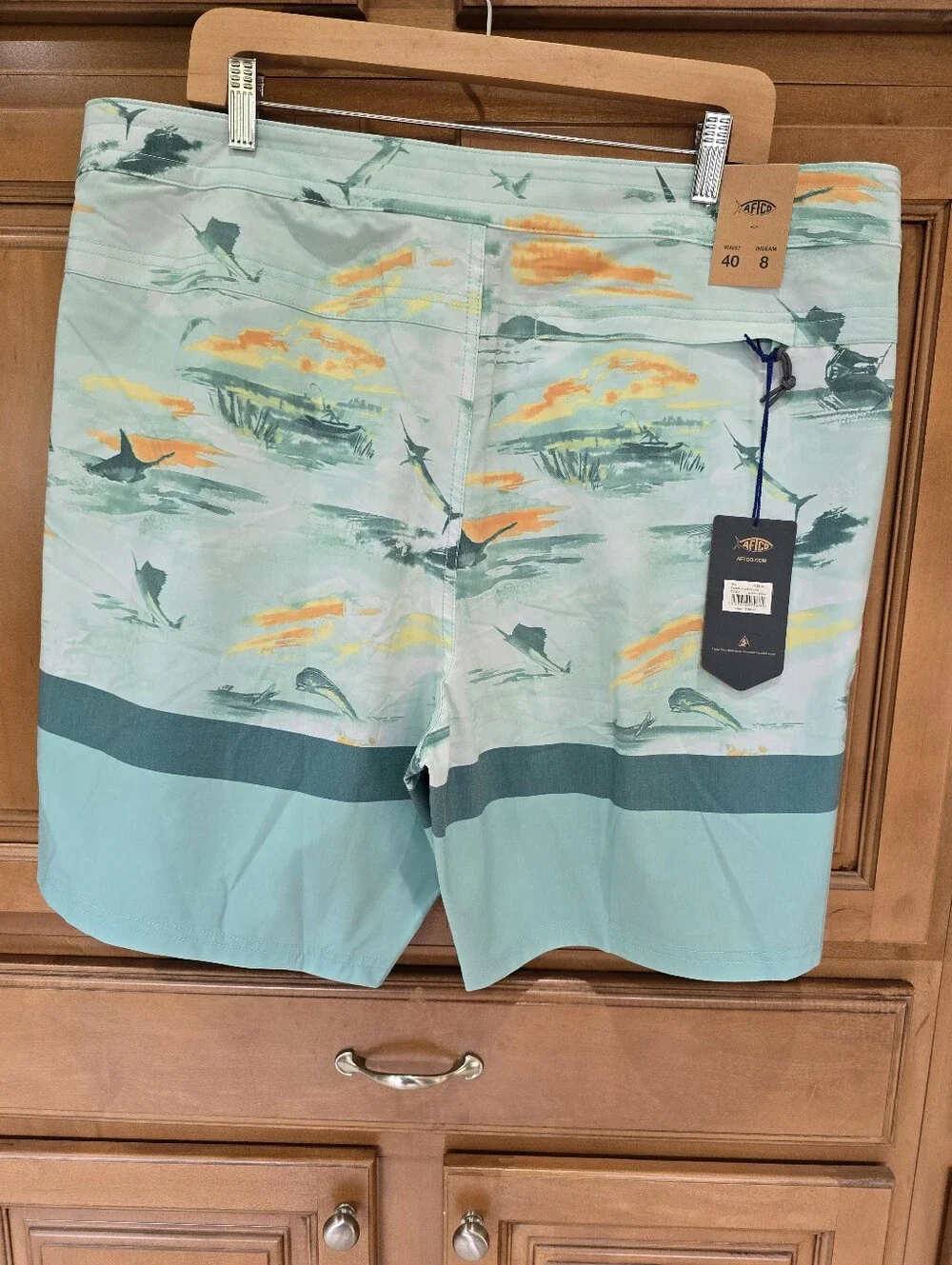 AFTCO Mint Green Scenic Fishing Swim Board Shorts Size 40